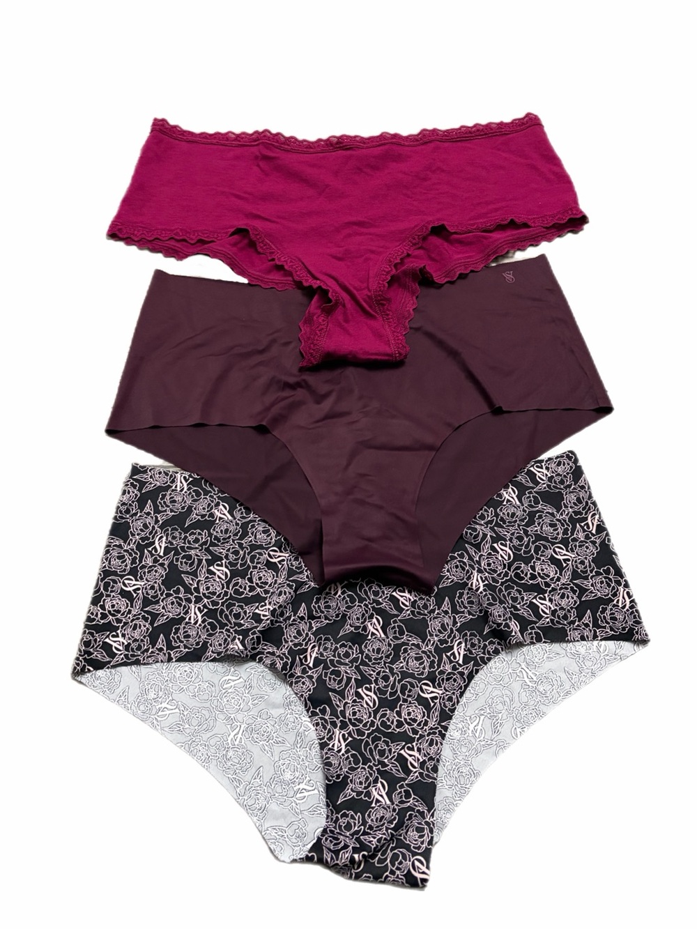 NWT Victoria’s Secret No-Show & Cotton Cheeky  Panty 3PACK Floral, Plum, Pink XL